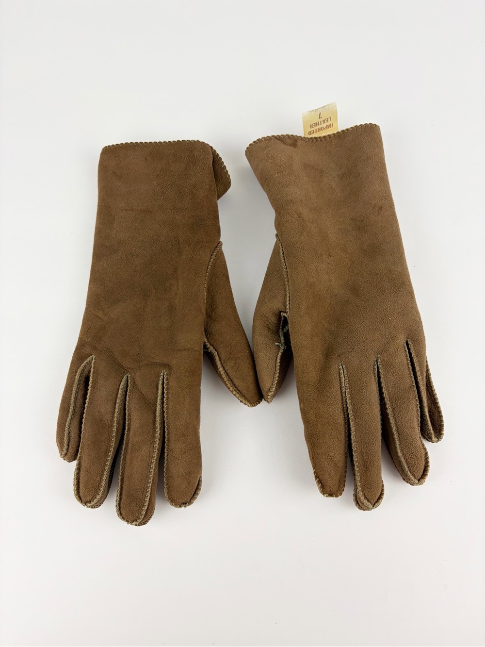 Brown Suede Leather Shearling Fur Lined Winter Gloves 7